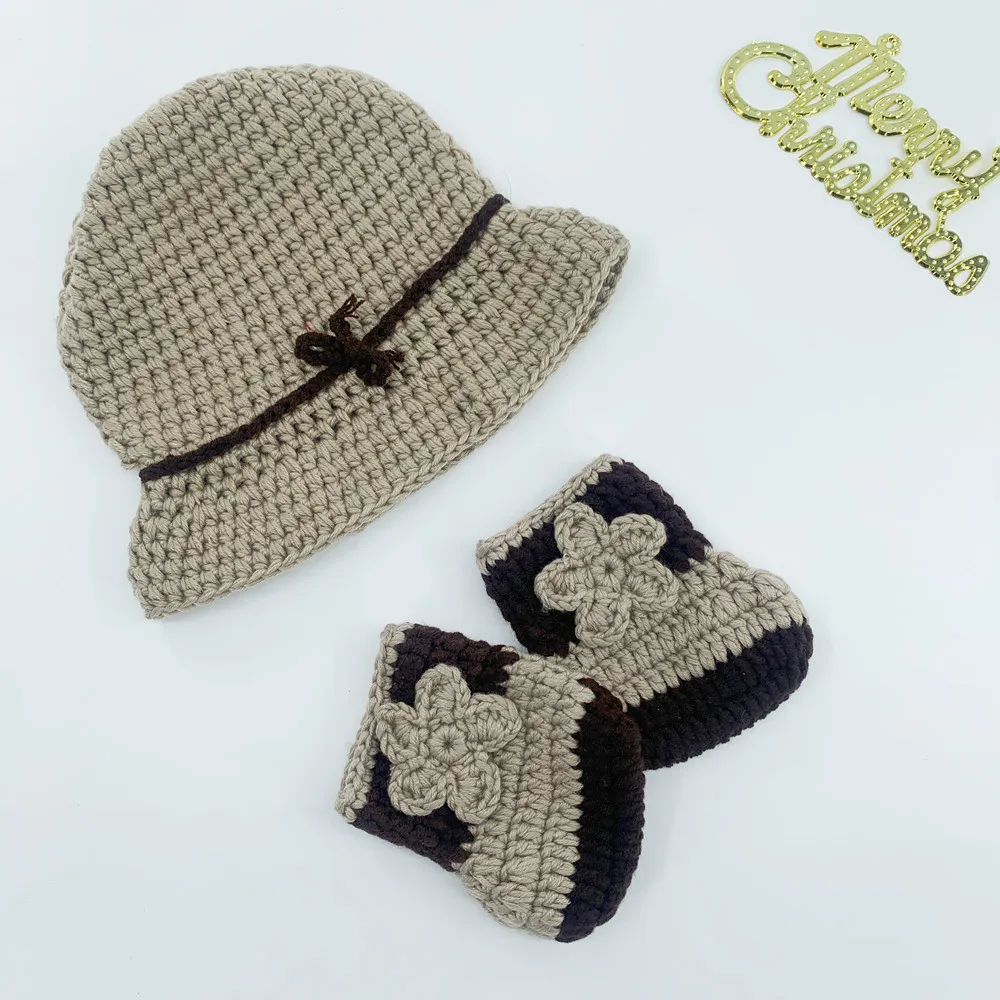 Baby Photography Clothing Toddler Full Moon Hundred Days Photo Studio Photo Knitted Clothing Cartoon Hat Set Children Cowboy Hat