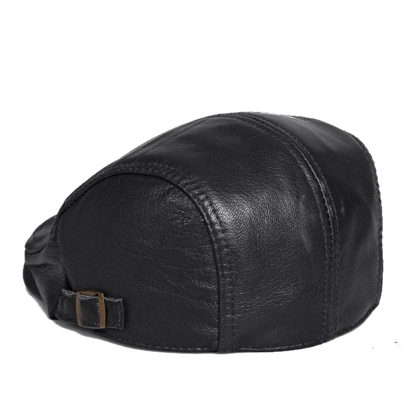Outdoor Unisex Genuine Leather Duckbill Boina Thin Berets Hats For Men/Women Leisure Black/Brown 54-61cm Fitted Cabbie Bonnet