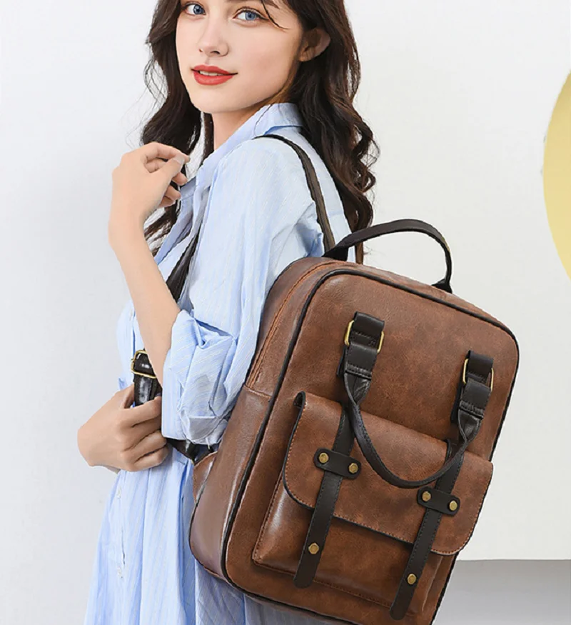 

New Preppy Style Fashion Vintage Leather Large Capacity Travel Backpacks Men Women's Shoulder Bags Laptop School Bag Totes