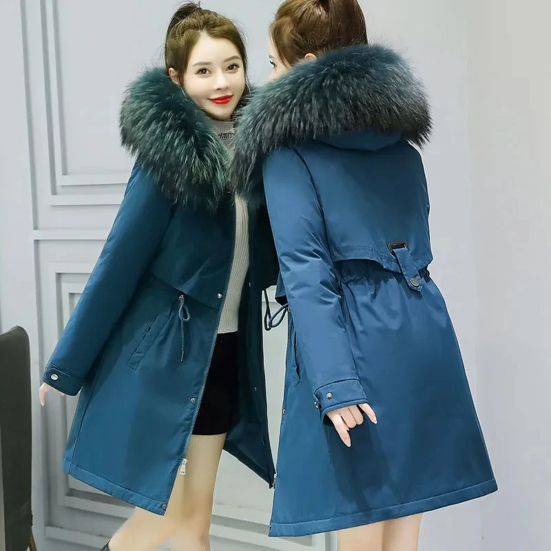 NEW Thick Warm Winter Coat Women Winter Jacket Fur Lining Hooded Female Long Parkas Snow Wear Padded Cotton Clothes