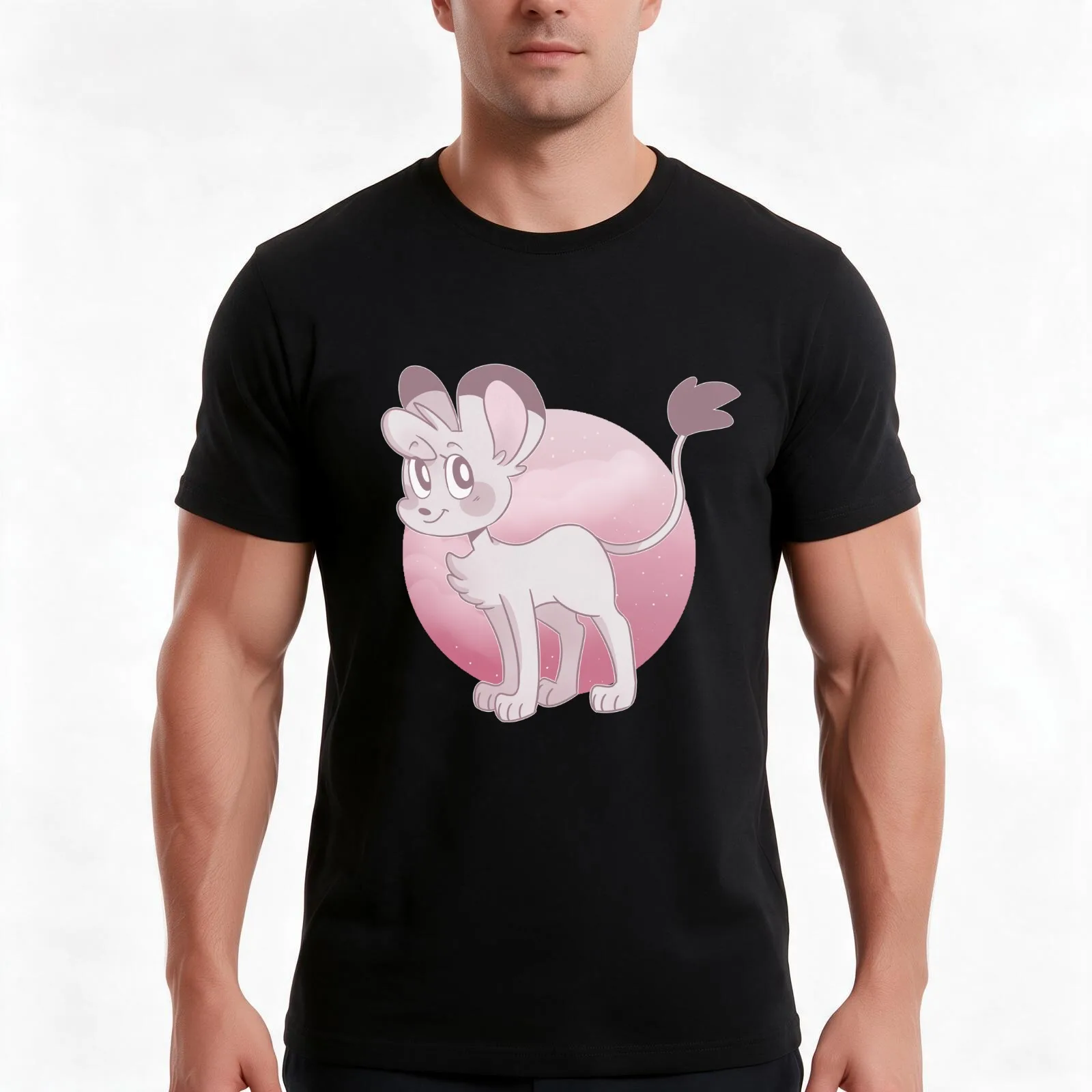Pink kimba T-Shirt, Summer Casual Cotton Tee, Oversized Streetwear Tops, Vintage Graphic Print, Loose Fit Short Sleeve