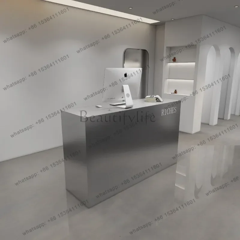 Best Sellers Stainless Steel Reception Desks Curved Ripple Counter Reception Desks Beauty Salon Office Furniture Banco Reception