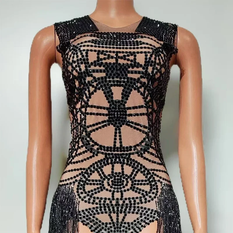 Czarne dżetów Bodsyuit taniec impreza z okazji Halloween taniec na rurze odzież kobiety Dj Ds Bar Gogo kostium Drag Queen strój