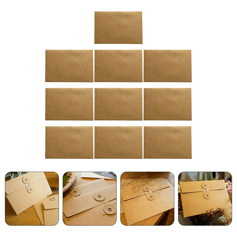 

10Pcs Kraft Paper File Pocket Thickened Vintage Style String Paper Envelope Document Storage Office Supplies File Storage Bag
