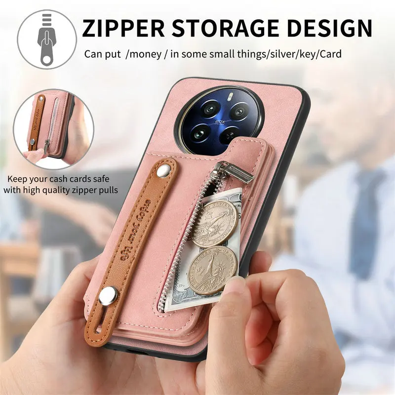 Realme 13 pro plus realme12 4g 5g capa traseira de cartão de couro destacável 2 em 1 suporte de anel magnético funda realme 12 plus 13 pro + capa