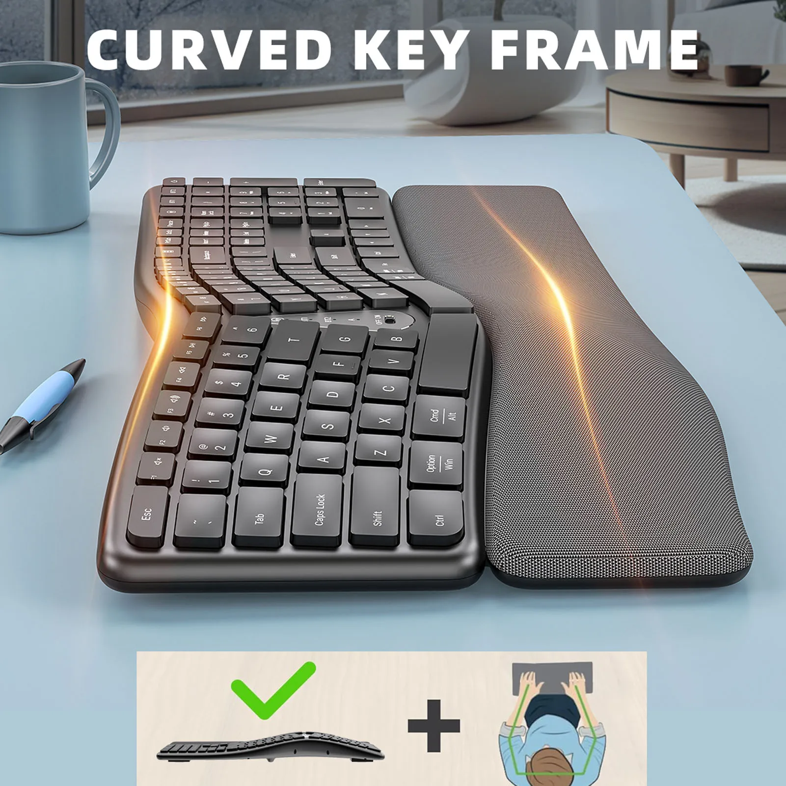 

Ergonomic Split Keyboard Wireless Computer Keyboard 111 Keys Bluetooth 30FT Range with Cushioned Wrist Rest for Computer Laptop