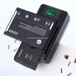 Universal LCD Battery Charger with USB Port, 32-55mm Adjustable, For Cell Phone & Camera Batteries, US/UK/EU Plug