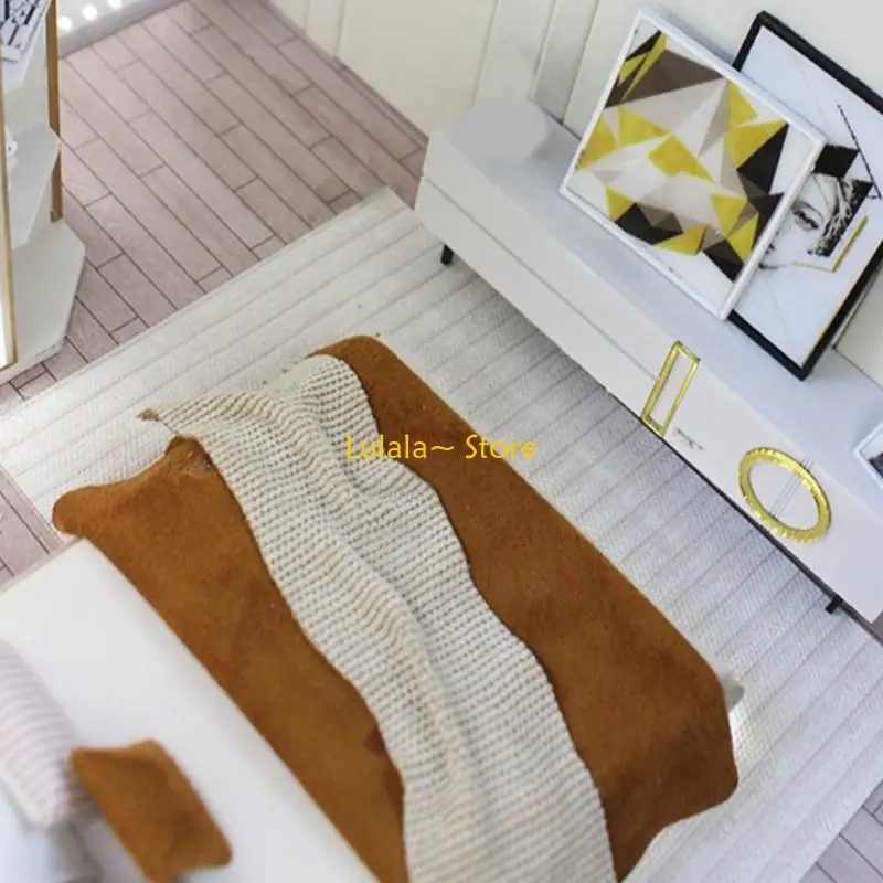 Y4QA Creative 1/20 Scale Miniature Bedroom Furniture Realistic Double Bed Model Figurine with Beding Dollhouses Scene Decors - Image 2