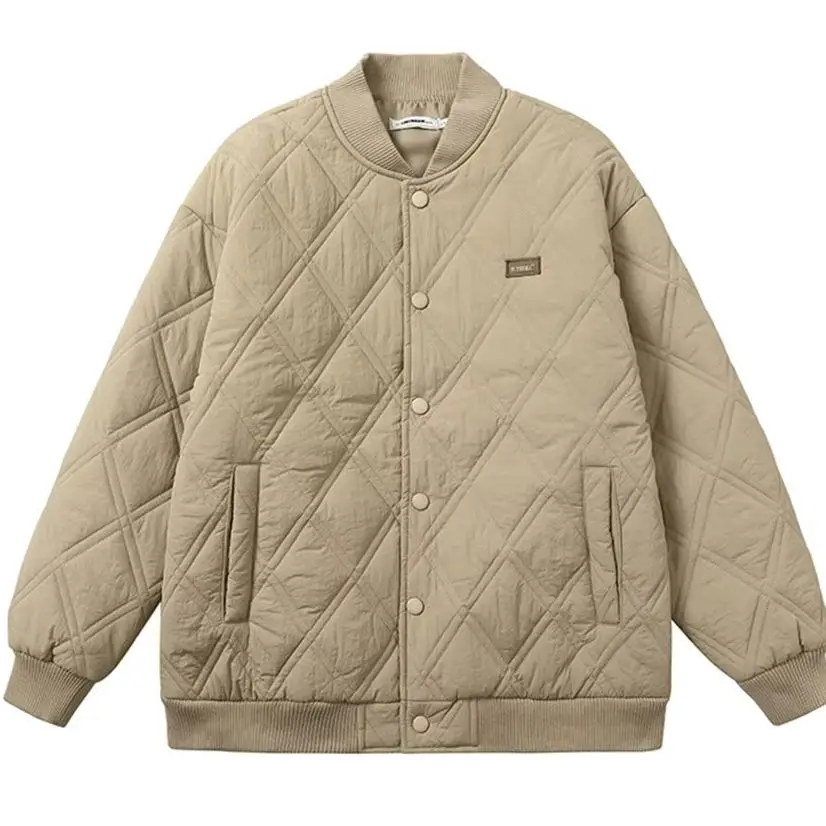 

American retro winter rhombus check warm cotton coat for men Hong Kong style couple casual versatile thickened cotton coat