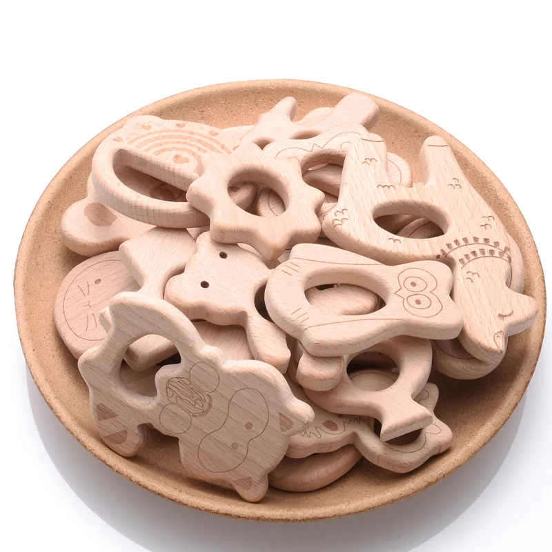 1/2/3Pcs Wooden Elephant Airplane Rainbow Teether Eco-Friendly Wood Baby Teething Pendant DIY Soother Pacifier Chain Chew Toy