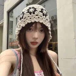 Japanese Hand-woven Girl Hollow Thin Knitted Bucket Hat Summer Headscarf Hats Cute Breathable Beanie Cap Fashion for Women Caps