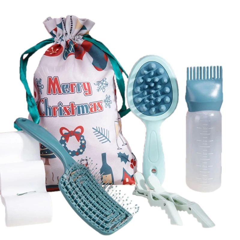 6 Pcs Christmas Hair Brush Set Double Side Scalp Massage Comb Shampoo Bottle Dropshipping