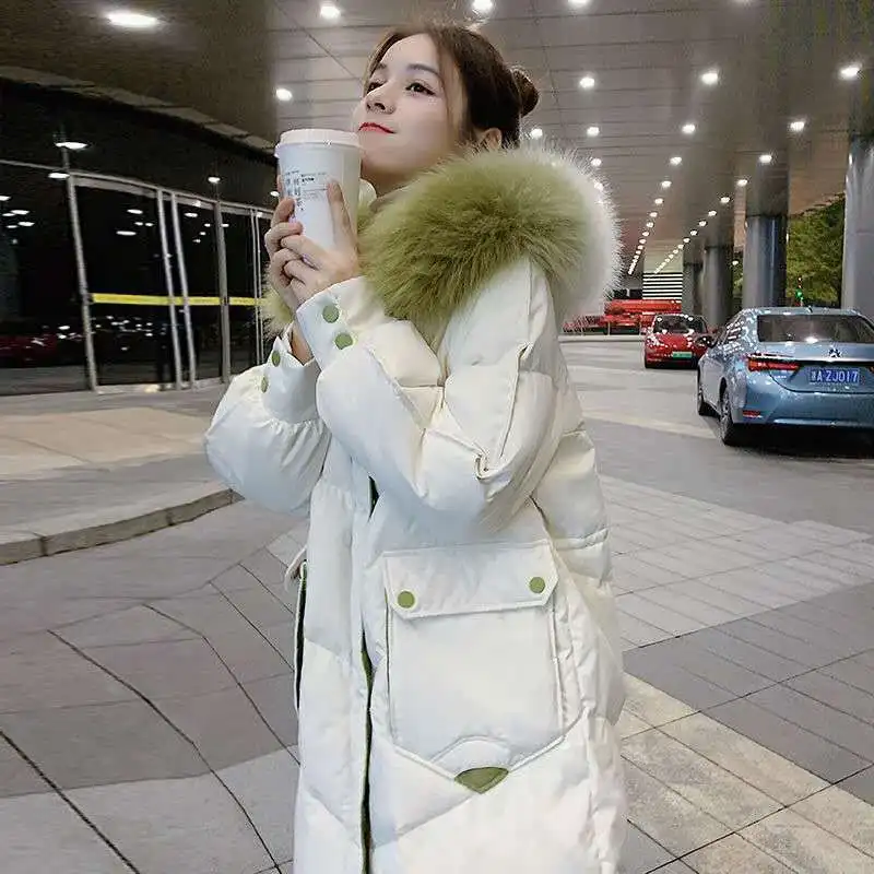 

Women New Winter Thickened Plus Size Long Style Cotton-padded Jacket Korean Version Loose Contrasting Color Hood Coat