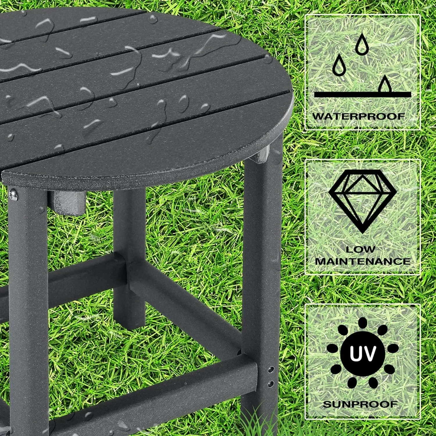 Серый круглый приставной столик Adirondack, уличный патио, декор для бассейна, устойчивая к атмосферным воздействиям акцентная мебель