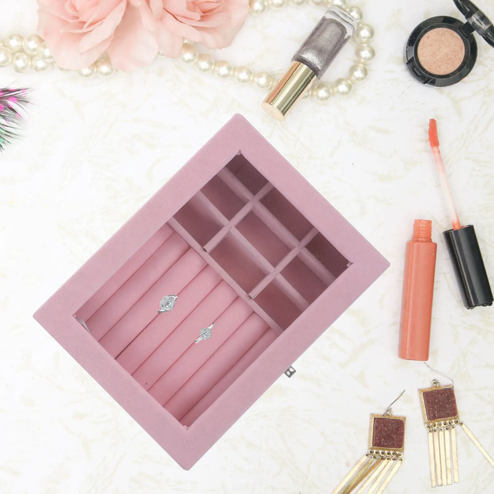

1Pcs Flannel Jewelry Box Exquisite Women Gift High Grade Flannel Material Waterproof Jewelry Holder Space Saving Makeup Desk