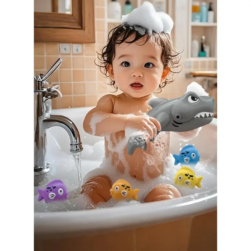 Juego de Bañera para Niños, 5 Piezas, Tiburón Grande Come Peces Pequeños, Juego Acuático Interactivo, Regalo Ideal