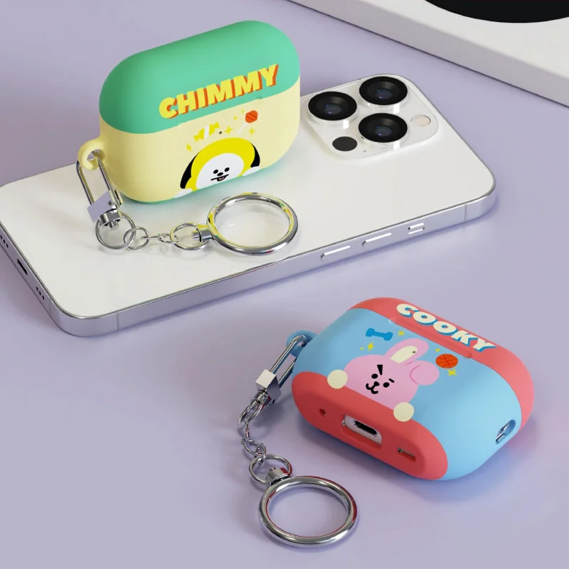 New Bt21 Kawaii Anime Tata Chimmy Cooky Shooky Anti-Fall Protective Cover Airpods Wireless Bluetooth Headphone Case Girls Gifts