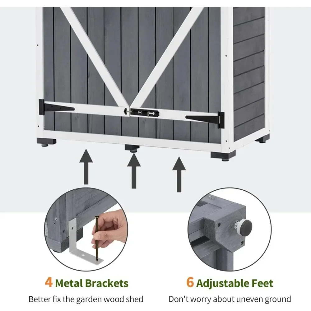 Outdoor Storage Cabinet, Garden Wood Tool Shed, Outside Wooden Shed Closet with Shelves and Latch for Yard, Patio,Deck and Porch