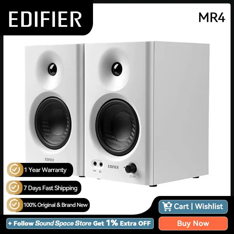 Edifier MR4 Powered Studio Monitor Speakers 4 inch Active Near-Field Monitor Speaker System 42W RMS TRS RCS AUX Input Class-D