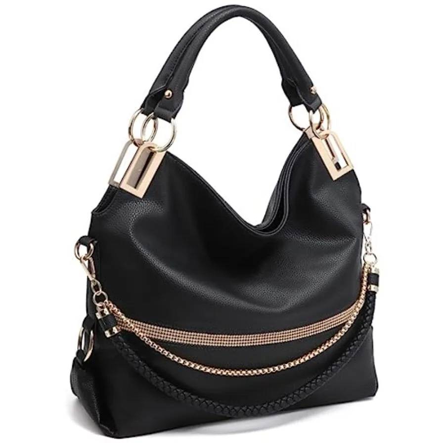 Dasein Women's Large Hobo Bag with Rhinestone Accents Vegan Leather Tote Purse Shoulder Handbag for Ladies