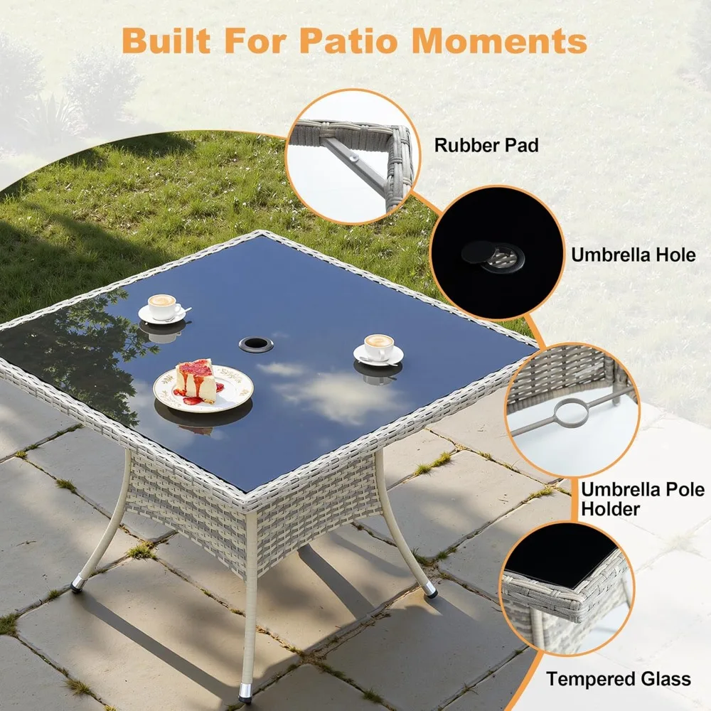 طقم طعام فناء مكون من 10 قطع، طقم أثاث خارجي مع طاولة طعام فناء من الخوص وكراسي فناء، تصميم قابل للتوسيع. #6