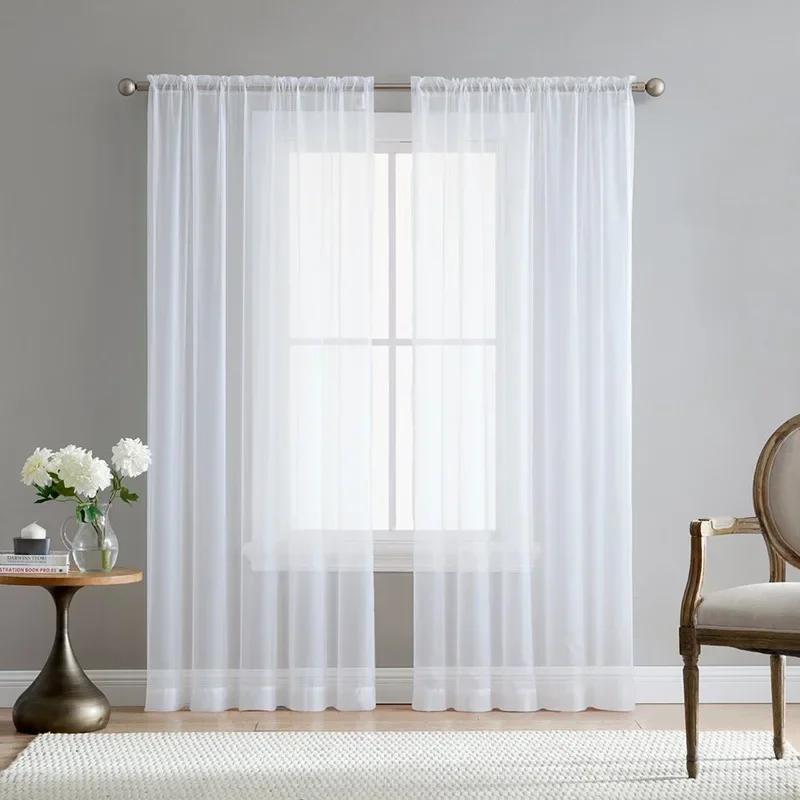 Mordern Simple Sheer Window Curtains Tulle Modern Voile Curtain Window Drapes Solid White Curtain for Kitchen Living Room