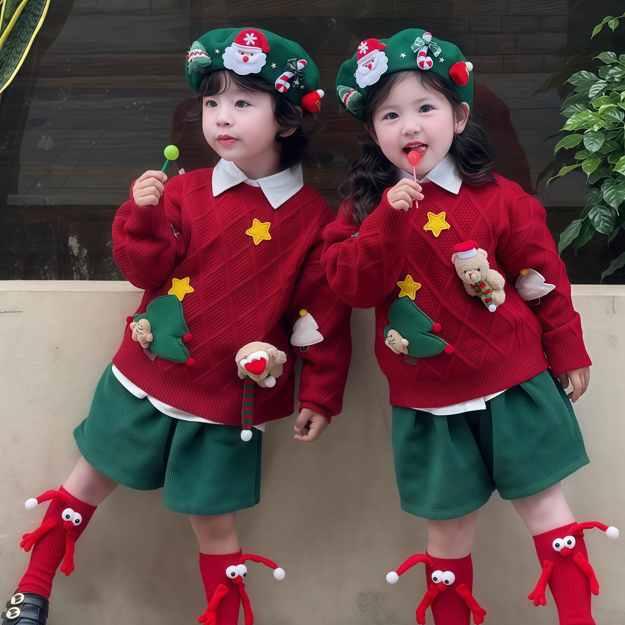 

Kids Christmas Beret Hat Santa Claus or Christmas Tree Design Fashion Warm Winter Hat for Girls Boys 48-52cm Head Circumference