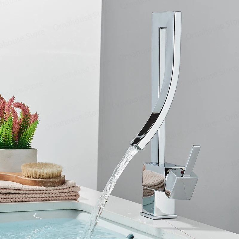 

Square Creative Faucet Brass Single Handle Single Hole Hot and Cold Faucet Bathroom Sink Faucet