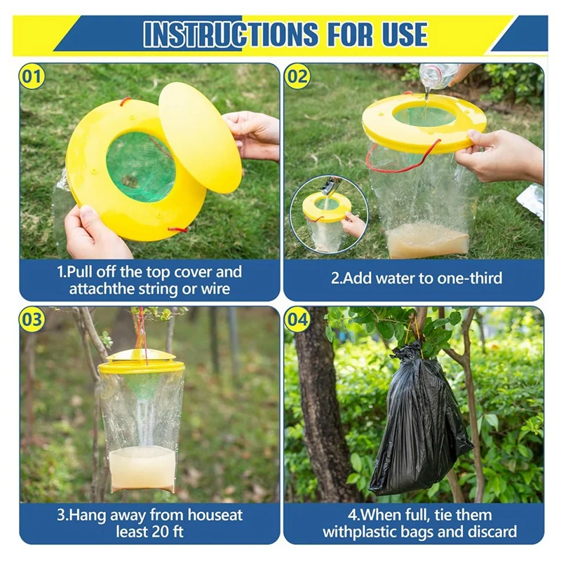 6 Pack Fly Traps Outdoor, Disposable Hanging Flies Trap Fly Trap Bag Catcher For Outside Farms, Chicken Coops, Stables