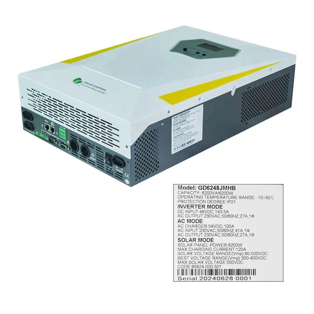 Hybrid Inverter 6.2kw Grid Connected Inverter 6200w Off-Grid Solar Inverter 6.2kw with 100A Solar Controller for Off-Grid