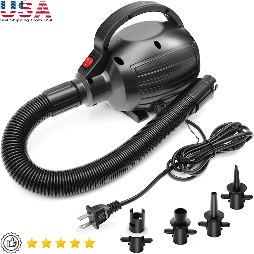 

Efficient Electric Air Pump 400W Dual Function Inflatables Quick Fill Mattress Gymnastics Mats Pool Floats with 4 Nozzles