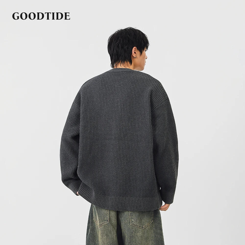 Fashion Men's Casual Crew Neck Cardigan 2025 Winter New Ribbed Knitted Jacket Button Front Soft Long Sleeve Outerwear Top