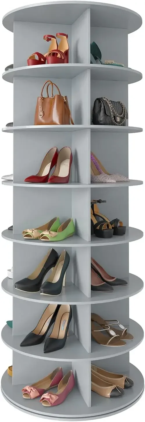 7 Tier Rotating Shoe Rack Tower, Spinning Shoe Display Lazy Susan, Revolving 360 Shoe Rack Storage Round Carousel, Vertical Hand