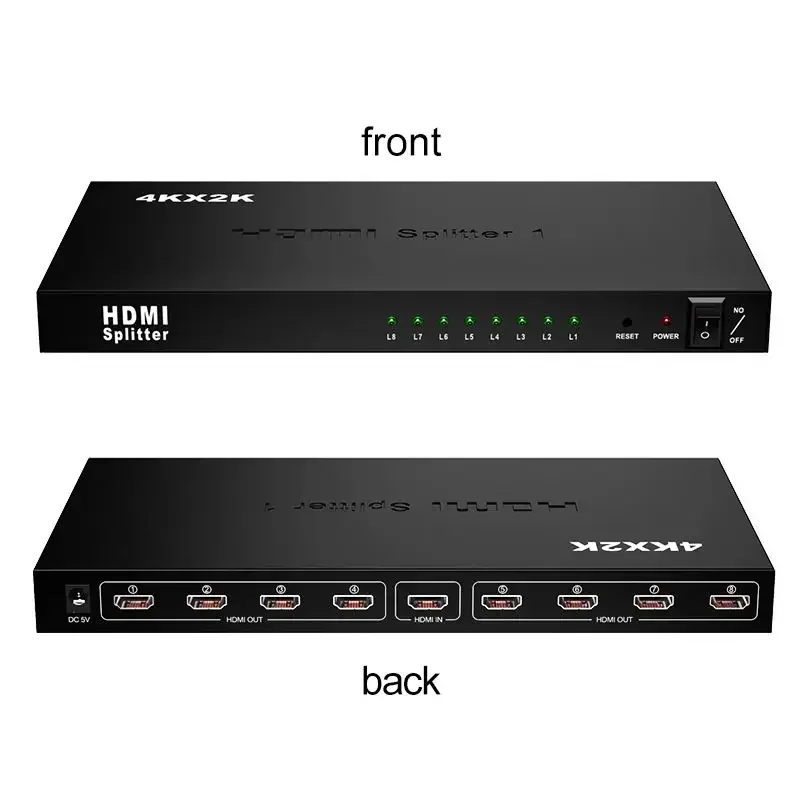 8 Port HDMI Splitter 1x8 4K 30Hz HDMI Video Splitter 1 In 8 Out HDMI Distributor Amplifier 8 HDMI Display Duplicate for PC HDTV