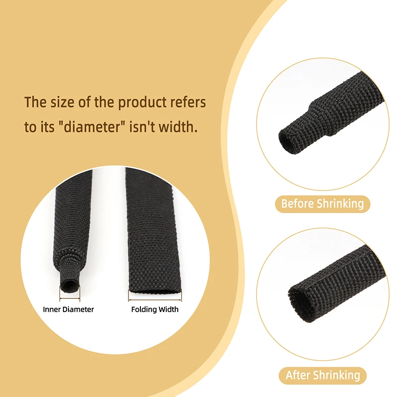 1~50m New Heat Shrink Fabric PET Braided Cable Sleeve Insulation Wear Resistant Shrinkable Protection Wrap Sheath Wire Organizer