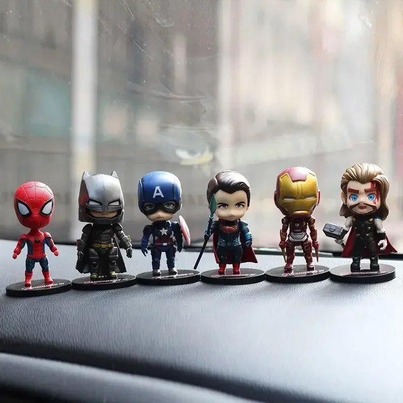 Os Vingadores Q Version Anime Figures para crianças, Super Heróis, Homem-Aranha, Homem de Ferro, Batman, Capitão América, Thor, Boneca Modelo, Toy Gifts, 10cm