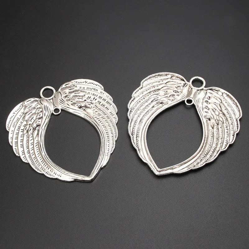 3pcs Silver Color 69x66mm Large Angel Wings Charms Connector Pendant For DIY Handmade Alloy Findings Jewelry Making Accessories