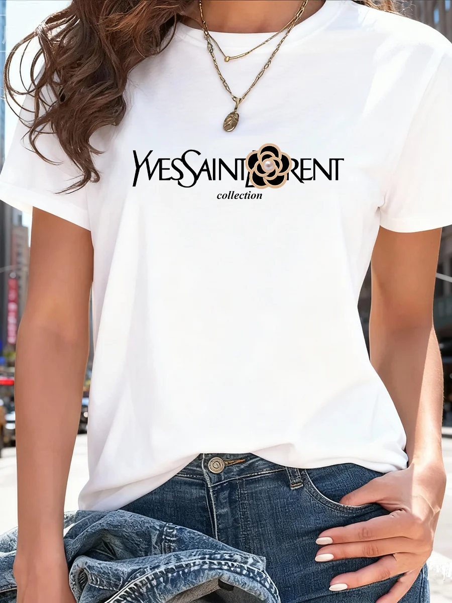 

Women's luxury brand fashion letter-print round-neck clothing, short-sleeved T-shirt, popular women's summer style
