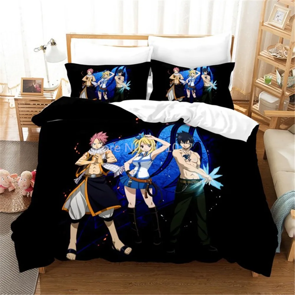 New 3D Printed Bedding Set Fairy Tail Anime Duvet Cover Pillowcase Set Bed Linens Home Textile For Kids Comforter Bedding Sets