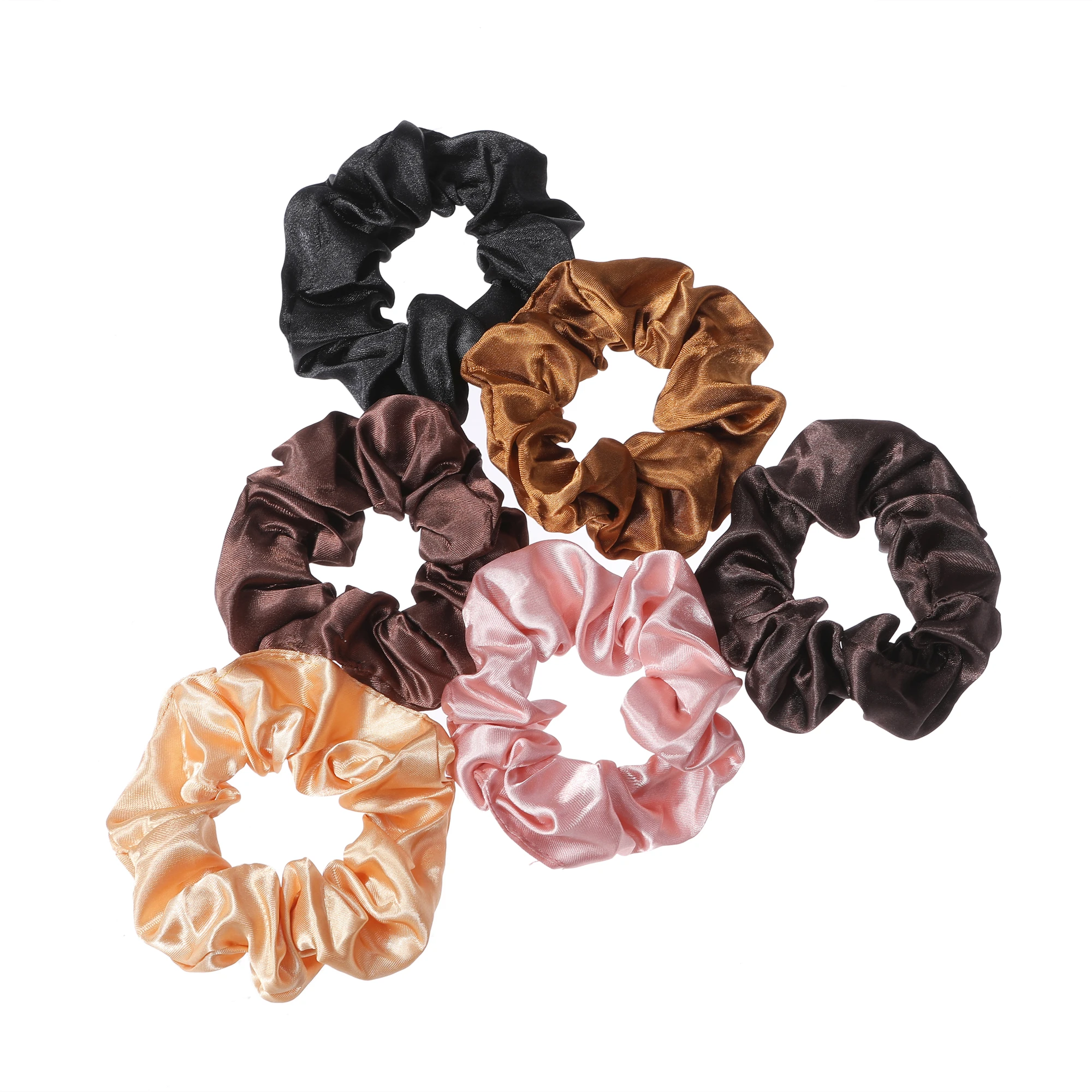 12pcs New Satin Fabric Sausage Loop Hair Rings Set Solid Colour Fabric Loop Hair Rope Hair Scrunchies Scrunchy Black Coffee