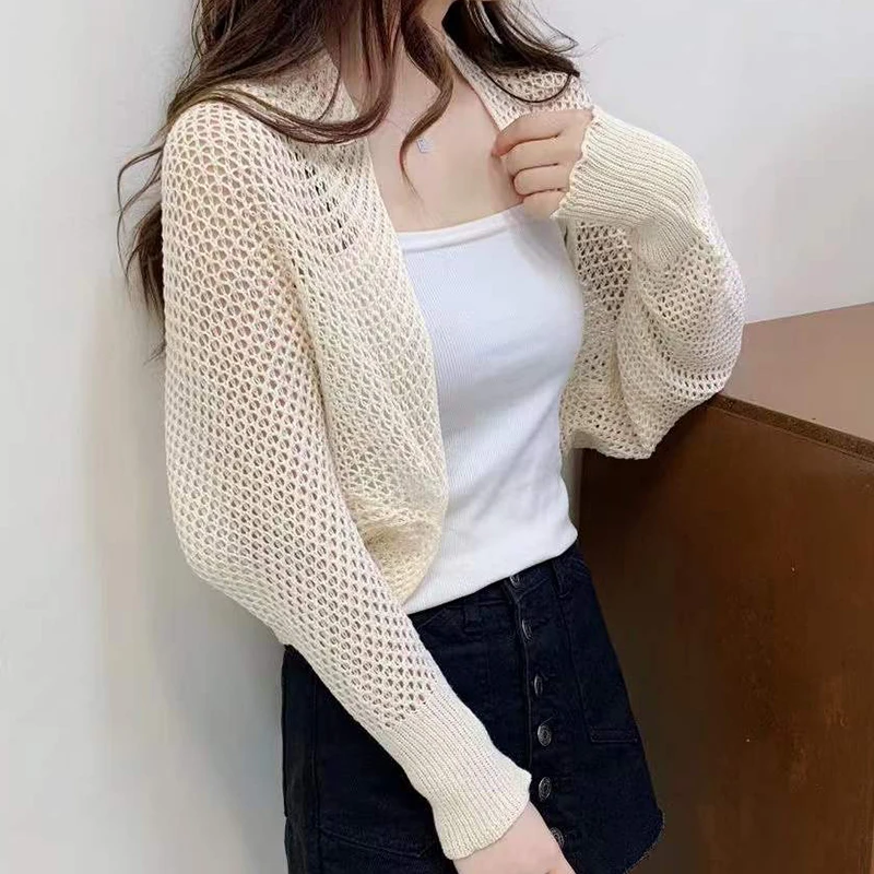 Crochet Shrug Cardigan for Women Cover Up Long Sleeve Sheer OpenKnit Open Front Crop Sweater Casual Knitwear Beach Outfit