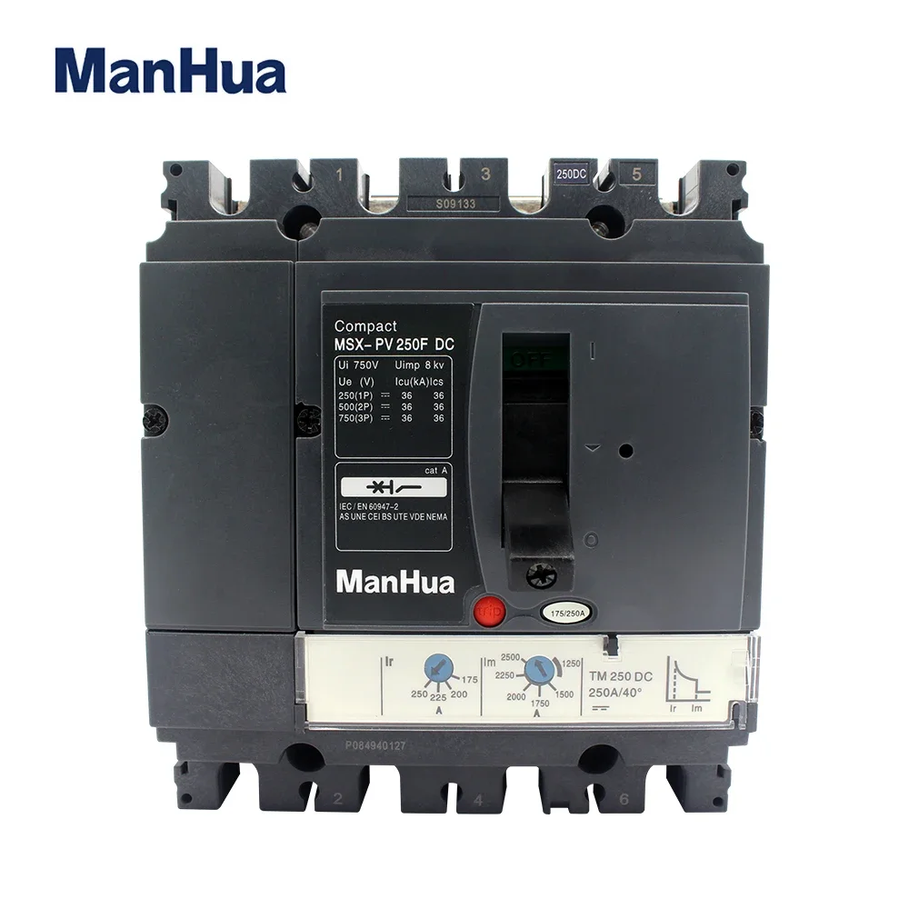 

ManHua 4P Breaking Capacity Adjustable 250A MSX-PV250F DC Moulded Case Circuit Breaker