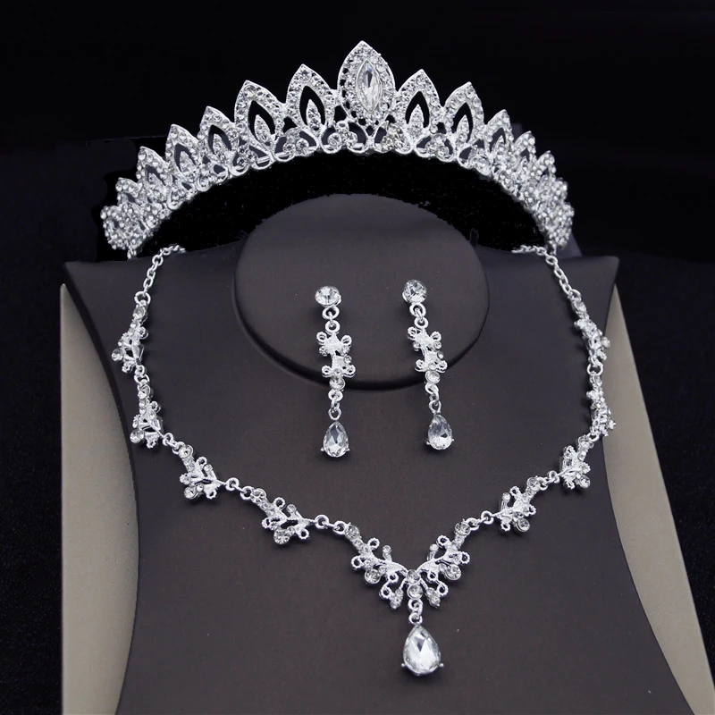 Fashion Crystal Bridal Jewelry Sets for Women Tiaras Earrings Necklace Crown Wedding Dress Bride Jewelry Set Accessories