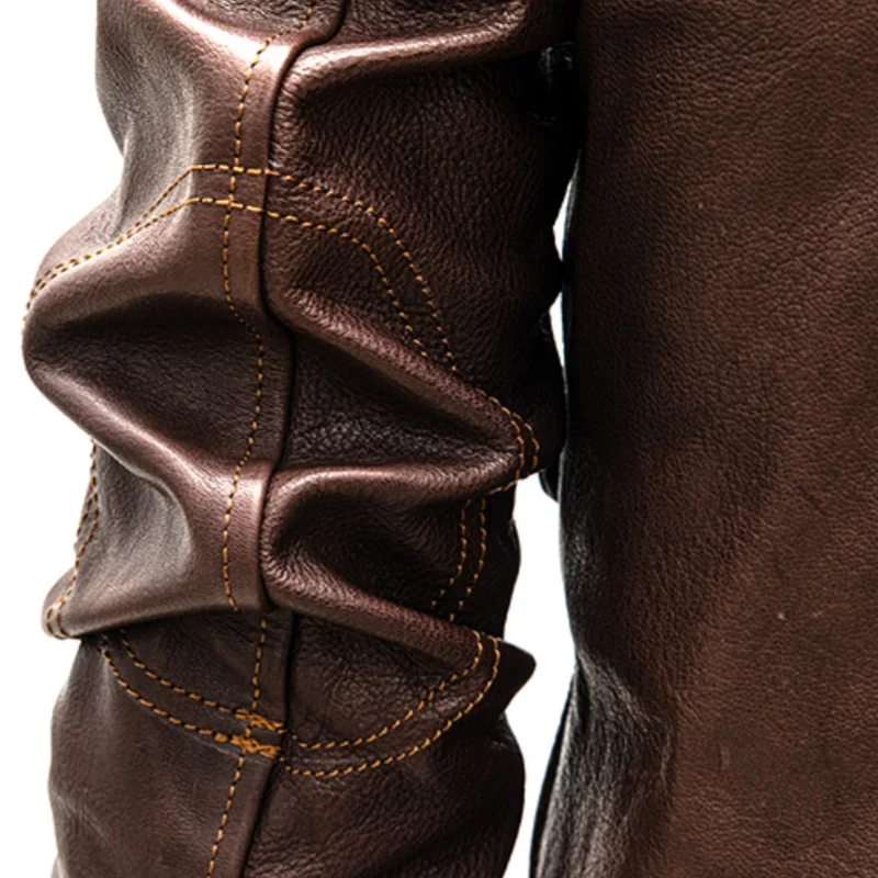 Brown Autumn Leather Jacket Men Military Style Plus Size 5XL Genuine Natural Cowhide G1 Flight Leather Coat