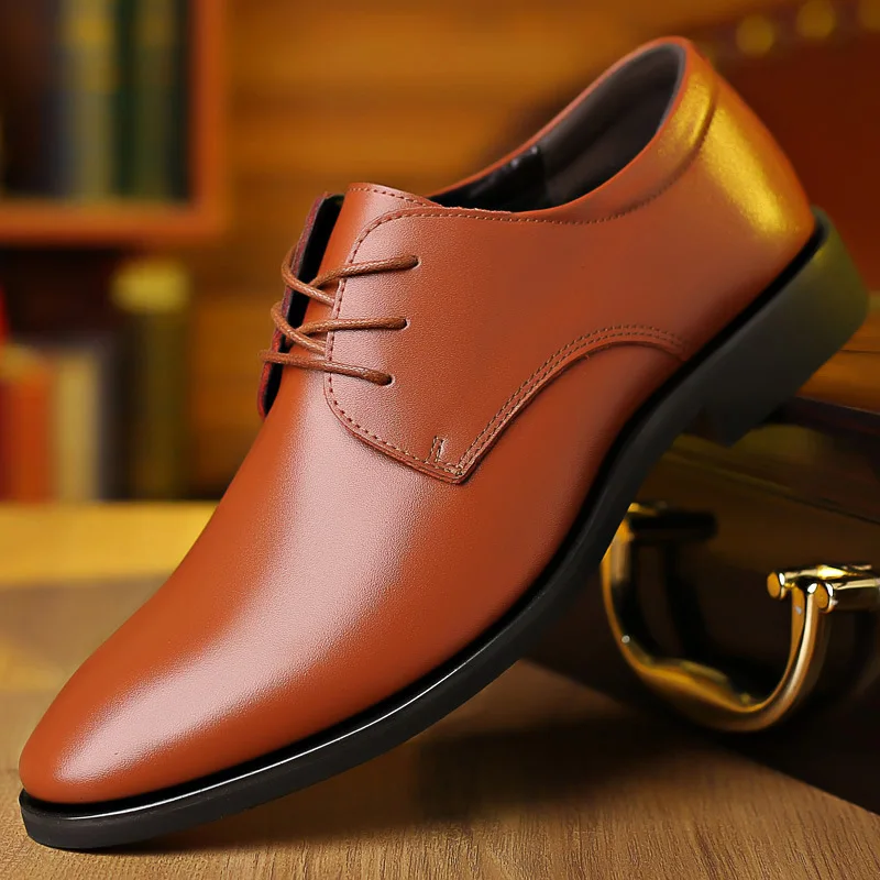 Spring Autumn New Leather Shoes Suitable Men and Young People Soft Soled Single Shoe Inner Height Increase Fashion Business Shoe
