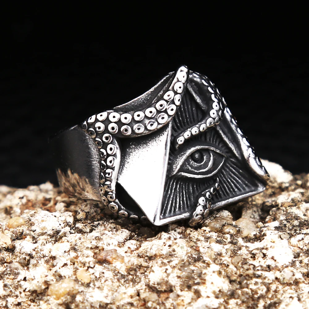 Vintage Octopus Triangle All Seeing Eye Rings for Men Stainless Steel Freemason Ring Women Punk Party Amulet Jewelry Wholesale