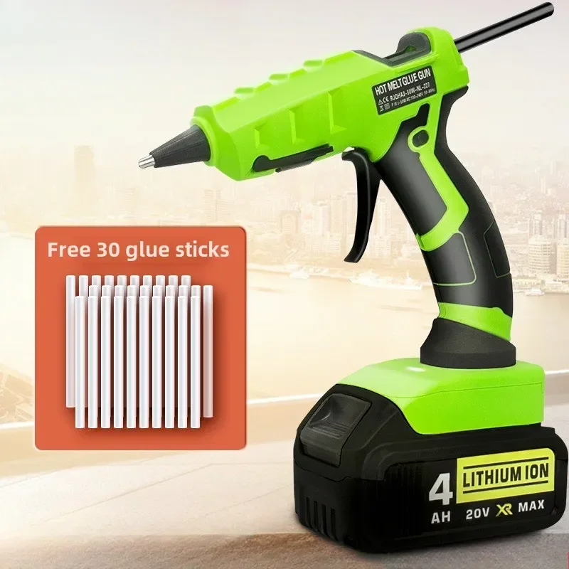 Green Cordless Hot Glue Gun Kit - USB Rechargeable, Includes 30 Sticks for DIY Crafts, Art Projects & Home Repairs