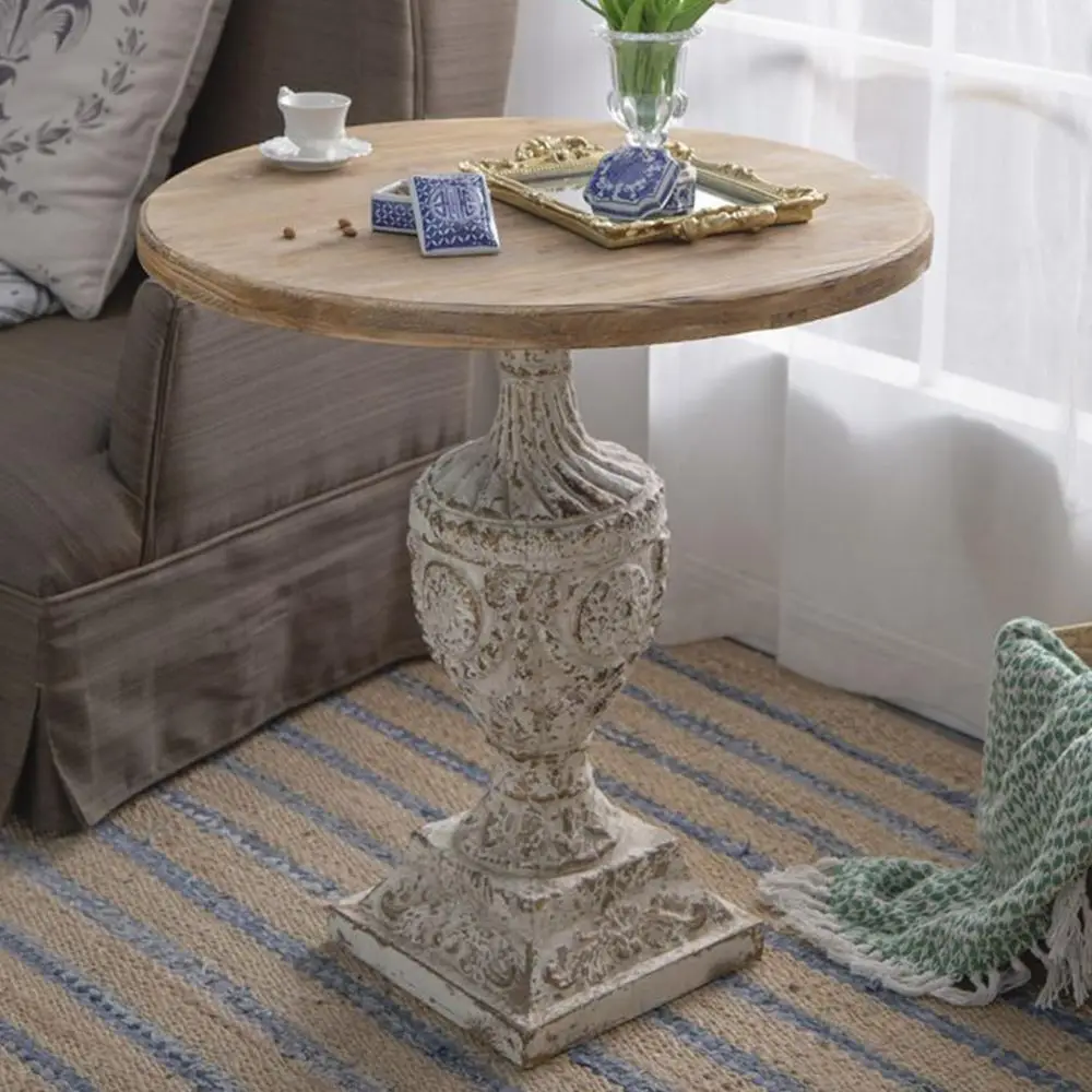 

Приставной столик-пьедестал из состаренного белого дерева в деревенском стиле, 30 дюймов, для небольших помещений, гостиной, спальни или патио
