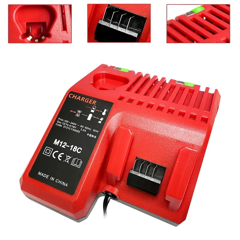 

For Milwaukee M12-18/N14-18 Tool Dual Port Multi-Voltage Li-Ion Battery M12 M18 ,Replacement 12V-18V 3A Rapid Charger US/EU Plug