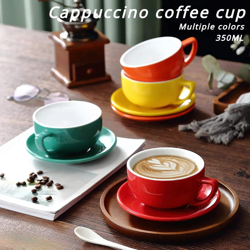 

350ml Ceramic Coffee Cup Set Cappuccino Latte Cup Suitable for Cafe Home Gift Cup and Plate Set Multiple Colors mug